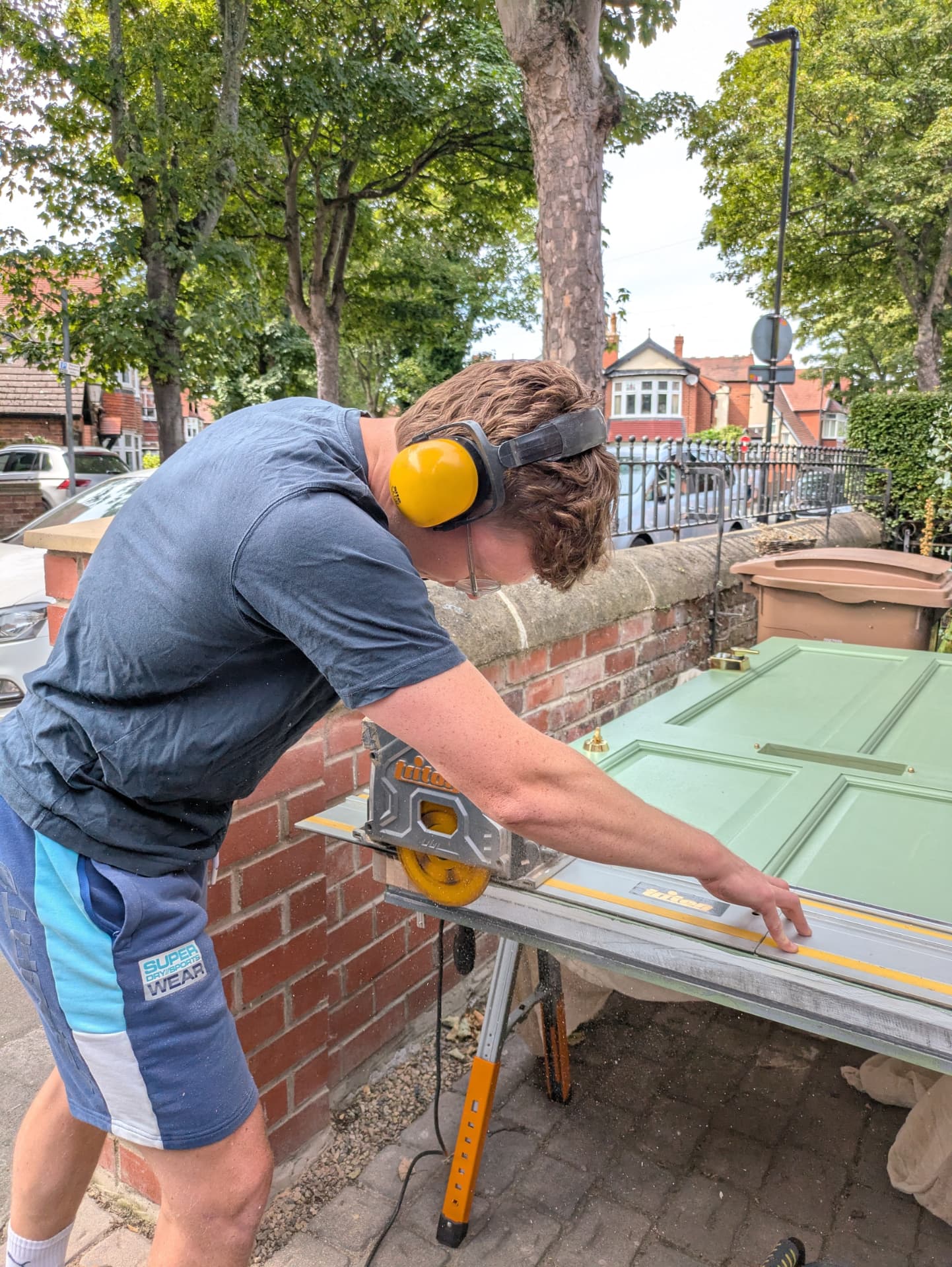 Front door — trimmed to size with a track saw